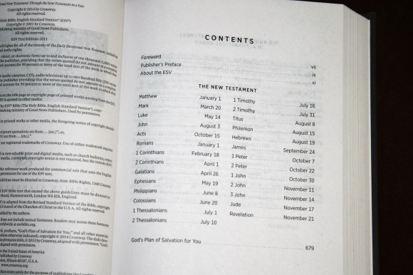 ESV Daily Devotional New Testament Table of Contents