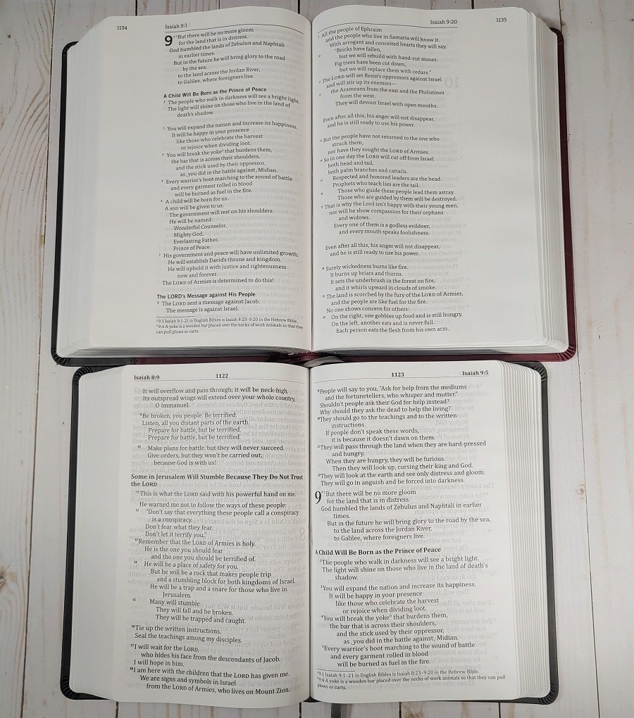 Comparison of God's Word Deluxe Bibles Layout