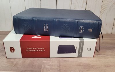 NKJV Single Column Reference Bible in Blue Genuine Leather